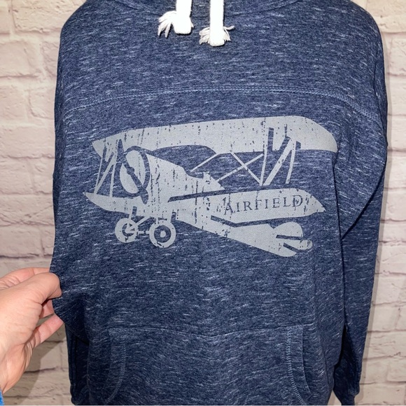 Airfield Estates J. America Women’s Cowl Neck Blue Sweatshirt With Biplane Logo - Picture 5 of 7